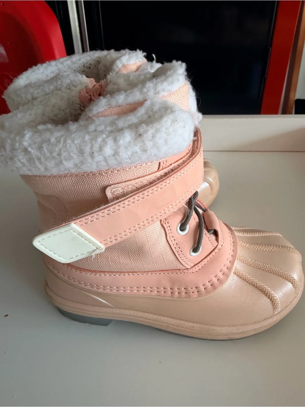Pink Sherpa-Lined Kids Winter Duck Boots Size 12 Cat & Jack